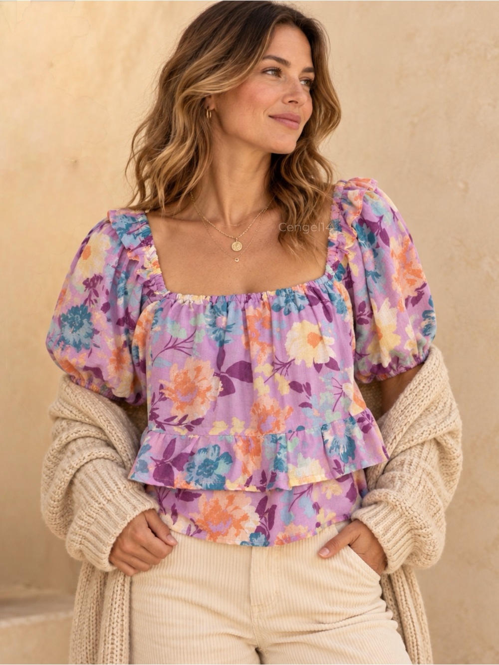 Billabong x Salty Blonde Sweetest Ever Floral Peplum Top Juniors L NWT
